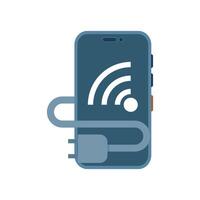 no internet connection concept. Showing a WiFi symbol with the plug head disconnected, indicating offline mode, network problems, or internet unavailable. Flat illustration vector