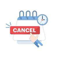customer service concept. calendar, clock and cancel button, showing easy subscription cancellation at any time or click to cancel. Suitable for UI design, business. Flat illustration. vector