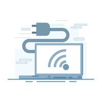 no internet connection concept. Showing a WiFi symbol with the plug head disconnected, indicating offline mode, network problems, or internet unavailable. illustration vector