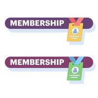 Concept of joining as a member, subscription access, ID card tied to a lanyard, displaying the word Membership. User registration button to get exclusive access. Flat cartoon design illustration. vector