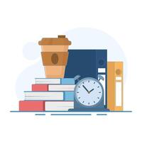 Break Time Concept, Clock and Coffee Cup. It's time to take a break, it's time to drink coffee to relax and refresh yourself from prolonged stress, free from boredom. Design Illustration. vector