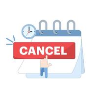 customer service concept. calendar, clock and cancel button, showing easy subscription cancellation at any time or click to cancel. Suitable for UI design, business. Flat design illustration. vector