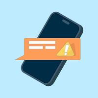 Smartphone screen with chat bubbles and exclamation marks, representing warning messages, security alerts for unusual account activity. Flat design illustration in the background. vector