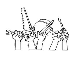 hands holding tools and tools in hand vector