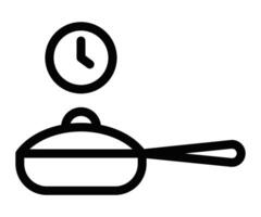 A black and white image of a pan and clock vector