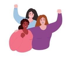 Women calling for equal rights. Strong different femal together, friendly. flat graphics. vector