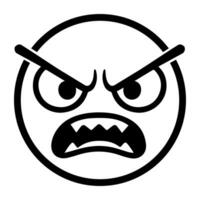 Angry Face Emoticon Icon with Furious Expression in Black Outline vector