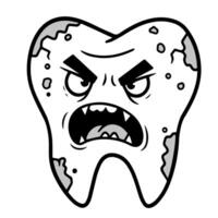 Angry Decayed Tooth Cartoon with Cavities and Sharp Fangs vector