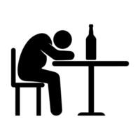 Drunk Man Sleeping at Table with Bottle, Alcohol Abuse Icon vector