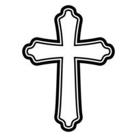 Stylized black outlined Christian cross with bold decorative border design vector