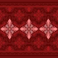 intricate symmetrical pattern with deep rich red color palette pink and gray for contrast, luxury border especially in the central floral motifs textiles high-end fashion elegant drapery formal wear vector