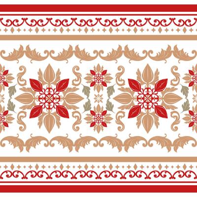 Magnificent Luxury Florals With Gold Red on White Background Seamless Border Pattern. Classy Flourish Blooming Ornate Element Wallpaper Decoration Opulence Design for Invitation Greetings Textiles Rug