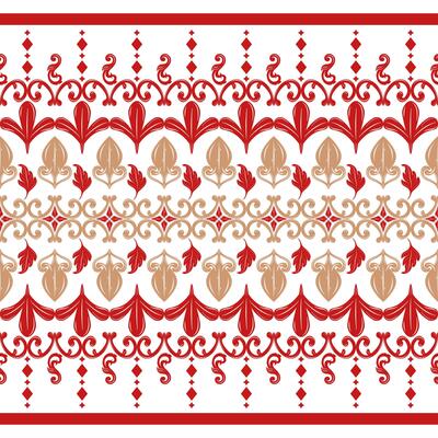 Beautiful Ornate Scroll Twist Geometric Medieval Victorian Florals Buds Botanical Filigree with Golden Red on White Background Luxury Elaborate Rich Pattern Seamless Design for Border Wallpaper Fabric