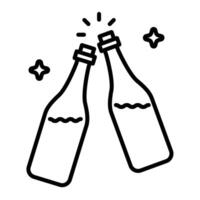 Two wine bottles clinking line icon vector