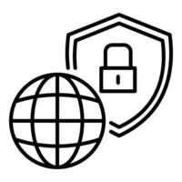 Cybersecurity shield black round line icon vector