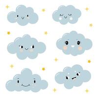 a set of cute clouds with stars for design and decoration vector