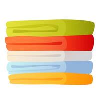 illustration of folded stack of colorful towels, rolled up multicolored rags for house cleaning, washed folded laundry. Spring cleaning, cleaning, cleanliness in the house. vector