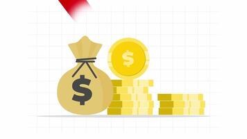 Negative chart graph animation, red arrow is making a downfall on a grid background, dollar coin, bag video