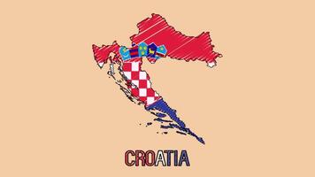 Croatia Hand Drawn Cartoon Animated Map with Flag Drawn Inside the Territory with Isolated Background video