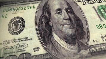 One Hundred Bill United States of America Cash Old Design USD 100 Banknotes Sliding One After Another in a Close-Up Detailed Macro Slide, Seamless Loop Animation. video