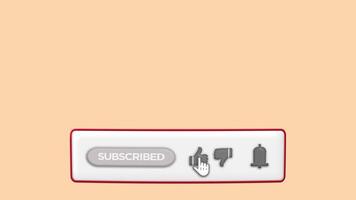Folding Subscribe Button Animation with Like Notification Bell and Mouse Click Icons. Creative Social Media Call to Action on Isolated Transparent Background. video