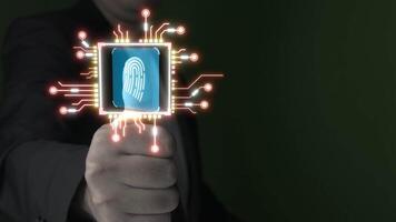 A close up to the fingers with the image of failed authentication of fingerprint verification. video