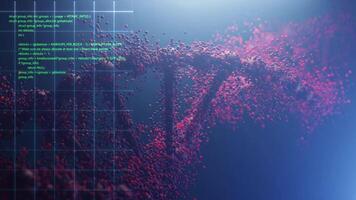 Futuristic DNA strands intertwined with code, symbolizing the fusion of biotech and AI. Represents genetic engineering, data science, and AI-driven research. video