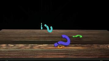 Question Marks Falling on a Table 3D Rendering video