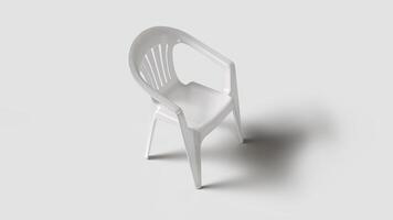 Basic white plastic chair in white setting, top view photo