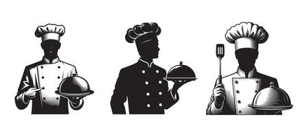 Silhouettes of chef and waiter with trays vector