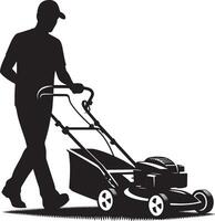 A man mowing the lawn with a lawn mower vector