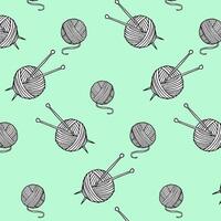 Tread with needles hand drawn set seamless pattern on blue background. Handcraft doodle element pattern for fabrics, background, wallpaper, cover vector