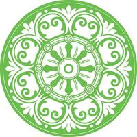 A green circular design with swirls and scrolls vector