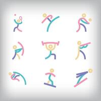 9 different sports design sets with lines in modern colors. vector