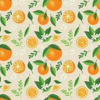 Seamless background pattern of fresh oranges with flowers and leaves vector