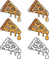 Pizza with stainless ring topping - three set templates - transition from outline, coloring and shading - fantasy food theme illustration - for your unique elements design - symbol or logo vector