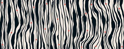 Background with Black Wobbly Lines and Red Dots. Modern abstract background with simple wavy lines. Decorative groovy fluid lines isolated on white background. Hand drawn geometric bulky lines. Hippie vector