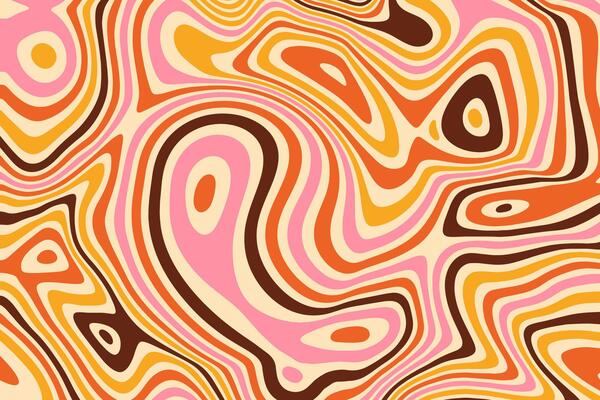 Vintage Fluid Abstract Background with Wavy Lines. Decorative groovy fluid lines isolated on yellow background. Hand drawn geometric bulky lines. Hippie banner . illustration