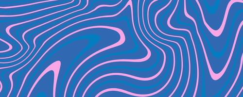 Groovy Fluid Wavy Lines. Decorative lines isolated on blue background. Hand drawn geometric bulky lines. Hippie banner . illustration vector