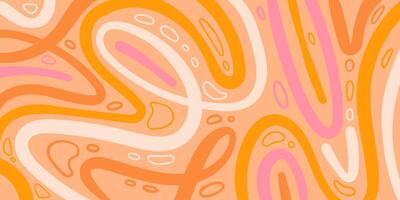 Abstract Background with Wavy Lines and Creative Loops. Decorative groovy fluid lines isolated on yellow background. Hand drawn geometric bulky lines. Hippie banner vector