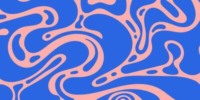 Abstract Liquid Background with Wavy Bulky Lines. Decorative groovy fluid blue lines isolated on plink background. Hand drawn geometric bulky lines. Hippie banner . illustration vector