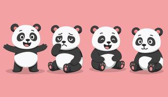 Set of Cute Panda Cartoon Characters with Various Expression and Pose Flat Illustration vector