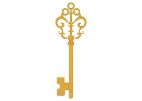 Golden Vintage Key in flat style isolated on white background vector