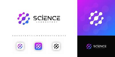 Molecule science symbol with gradient color, futuristic font, evokes innovation, connection, progress. Ideal for tech, research, science branding. Modern logo vector