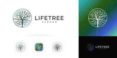 Tree silhouette within circle. Life symbol, growth concept. Minimalist line art, organic design. Environmental, health applications. logo. vector