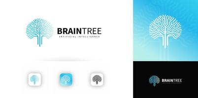 Brain tree symbol. Neural connections, growth. Abstract technology, intelligence concept. Minimalist geometric design, digital innovation. illustration. vector