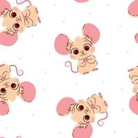 Seamless pattern in a simple childish style. Cute baby mouse with big eyes on white background vector