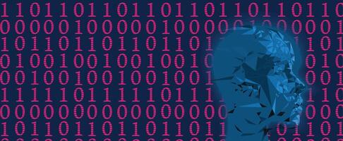 a blue and pink image of a man's head with binary code vector