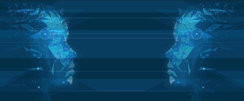 two faces of a robot in a dark blue background vector