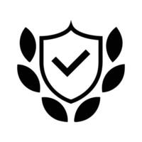 Shield Check Mark Logo Emblem with Leaves Symbolizing Security and Assurance vector
